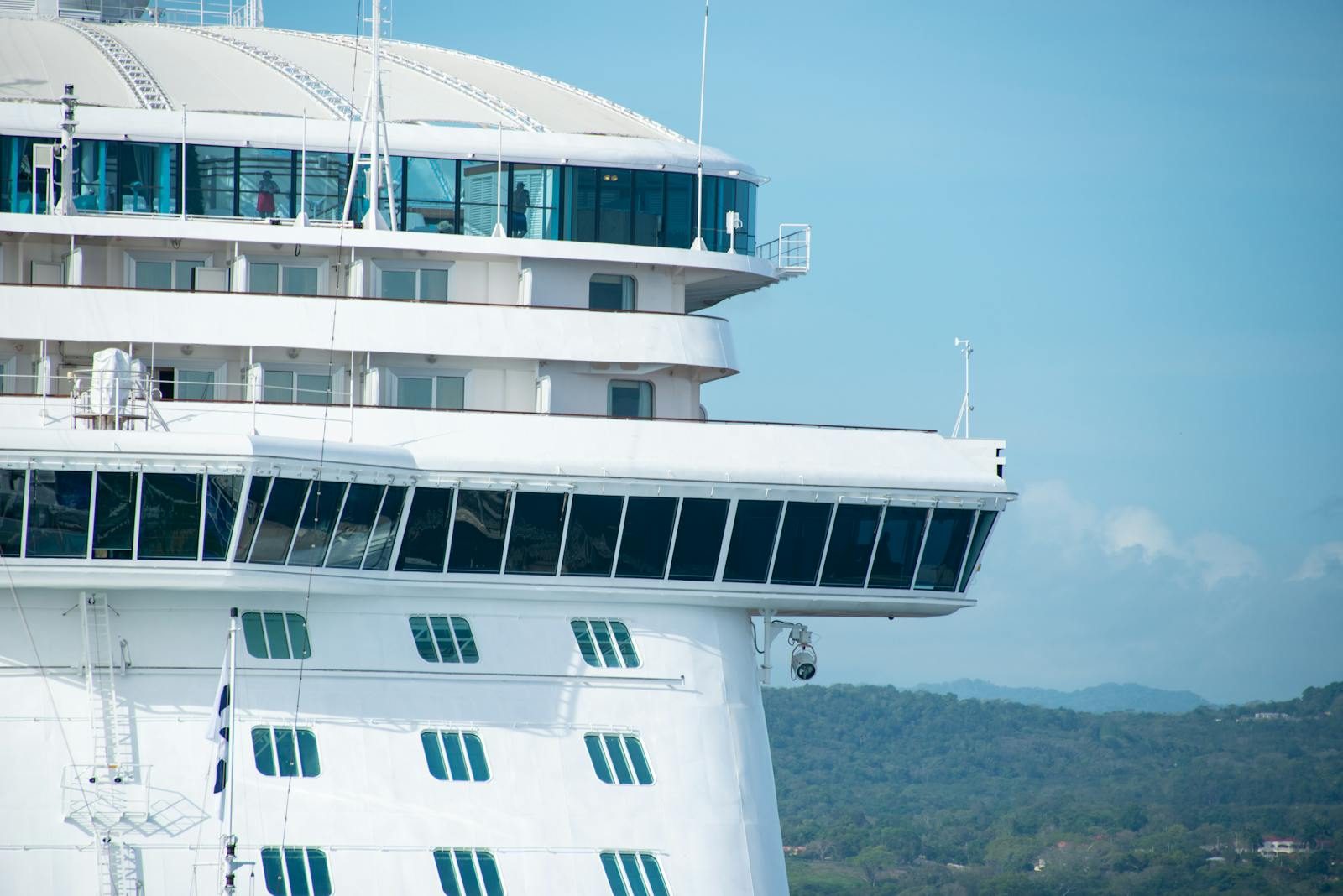 Large cruise ship at sea under a clear sky